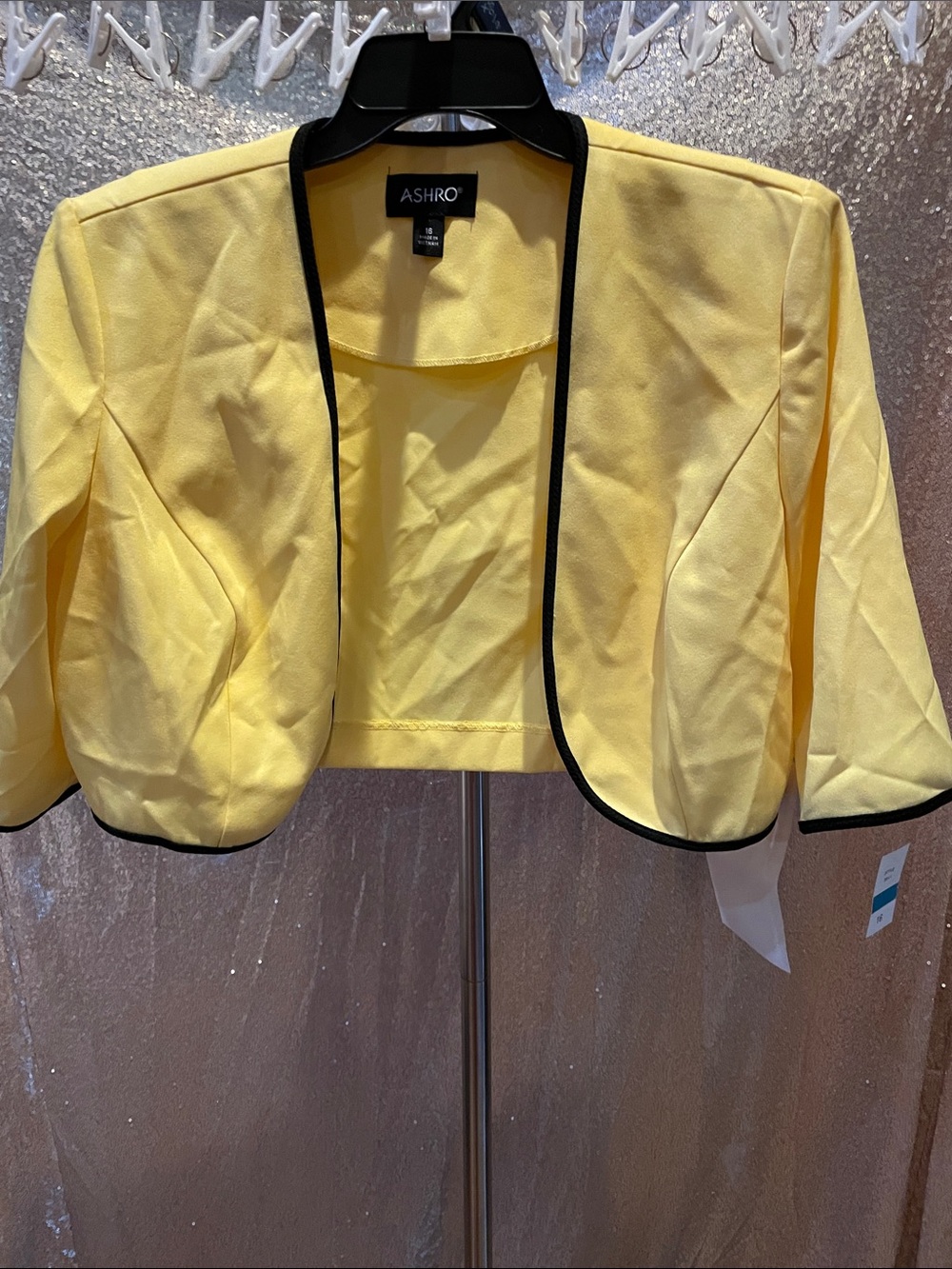 ASHRO Yellow Cropped Bolero with Black Piping NWT